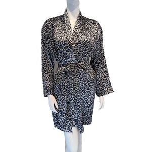 Vintage Victoria’s Secret Blue Cheetah Leopard Animal Print Robe OS Belt Pockets